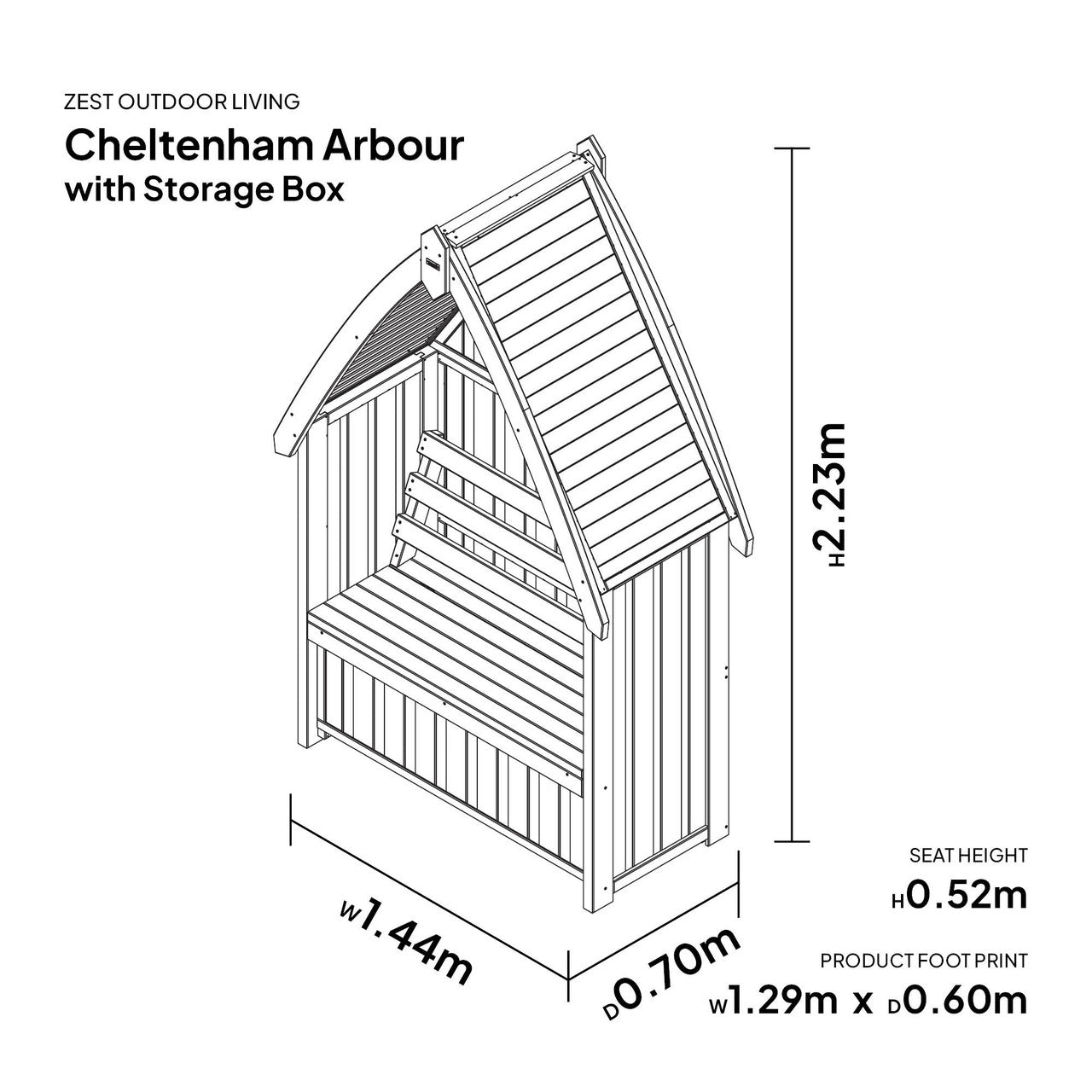 Zest Cheltenham Garden Arbour with Storage Box