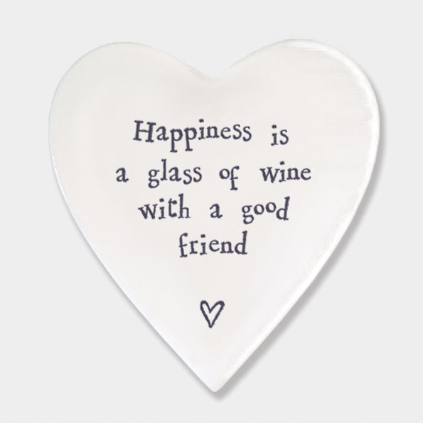 East of India Porcelain Coaster "Happiness Glass Wine"