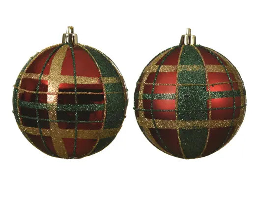 Decoris Check Red Gold & Green Bauble 8cm Single Assorted