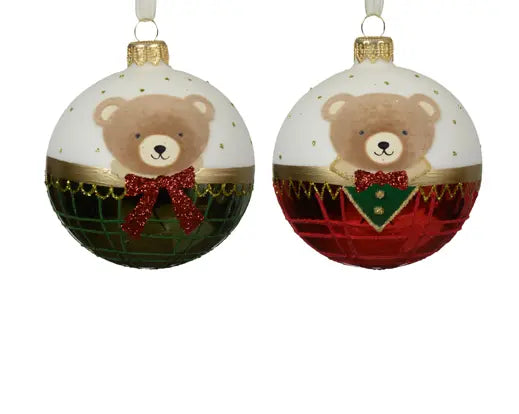 Decoris Glass Bauble Bear & Bow 8cm Single Assorted
