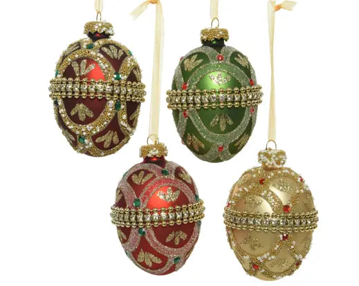 Decoris Ornate Egg Glass Bauble with Clasp 8cm Single Assorted
