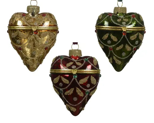 Decoris Heart Ornate Glass Bauble with Clasp 9cm Single Assorted