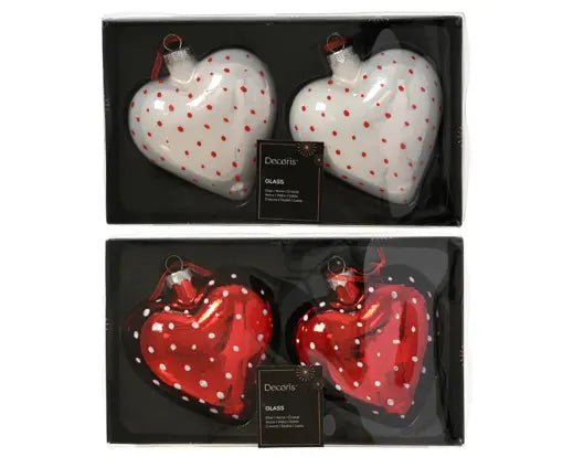 Decoris Heart Glass With White Dots 2 Pack Assorted Colour Packs