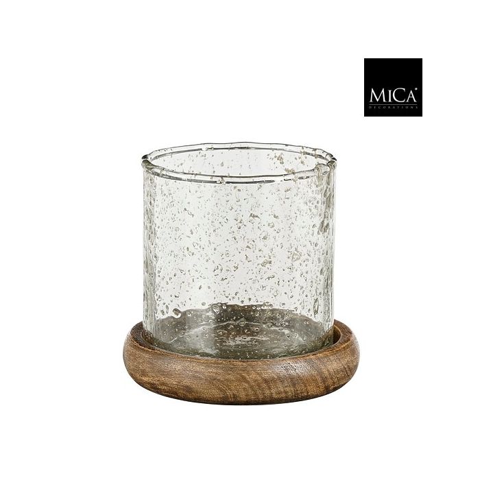 Glass Tealight Holder with Wooden Base