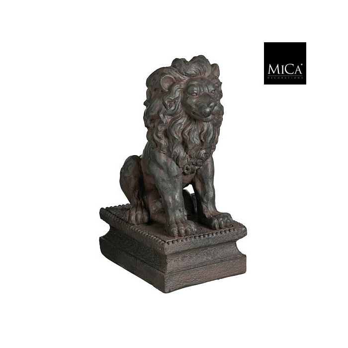 Mica Lion Pillar Sculpture Dark Grey 71cm