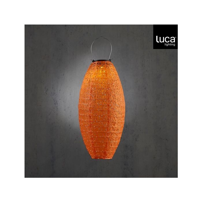 Luca Outdoor Solar LED Oval Lantern Orange Warm White 40cm