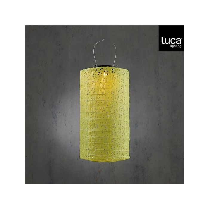 Luca Outdoor Solar LED Cylinder Lantern Yellow Warm White 30cm