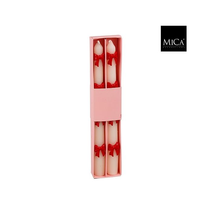 Mica Dinner Candle Bow Red 25cm x 2cm