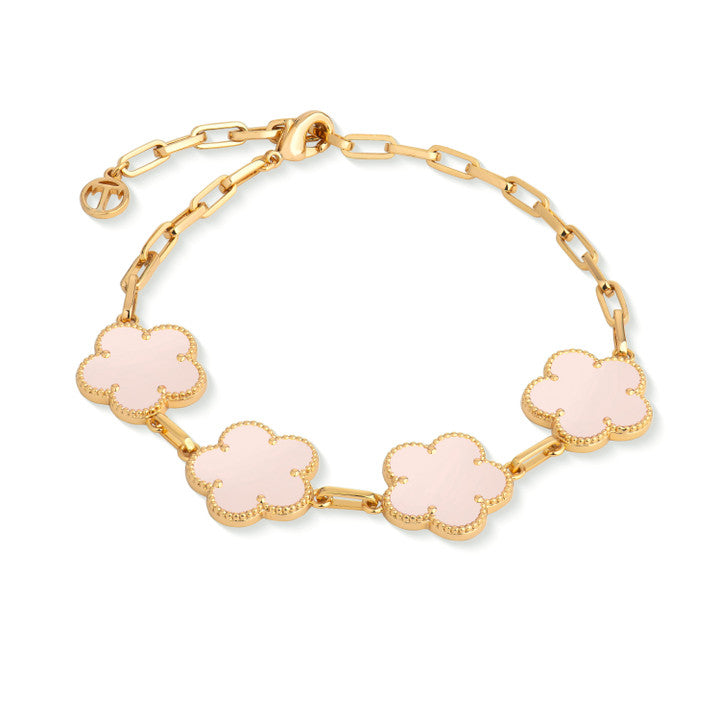 Tipperary Le Fleur Collection Pink Bracelet 4 Charm Yellow Gold