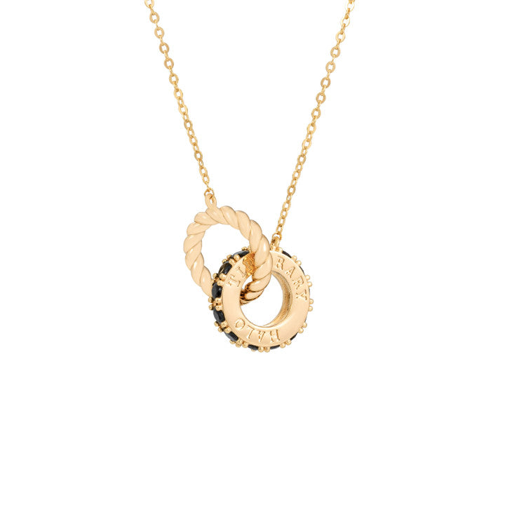 Tipperary Crystal Halo Eclipse Interlocking Pendant Gold & Black
