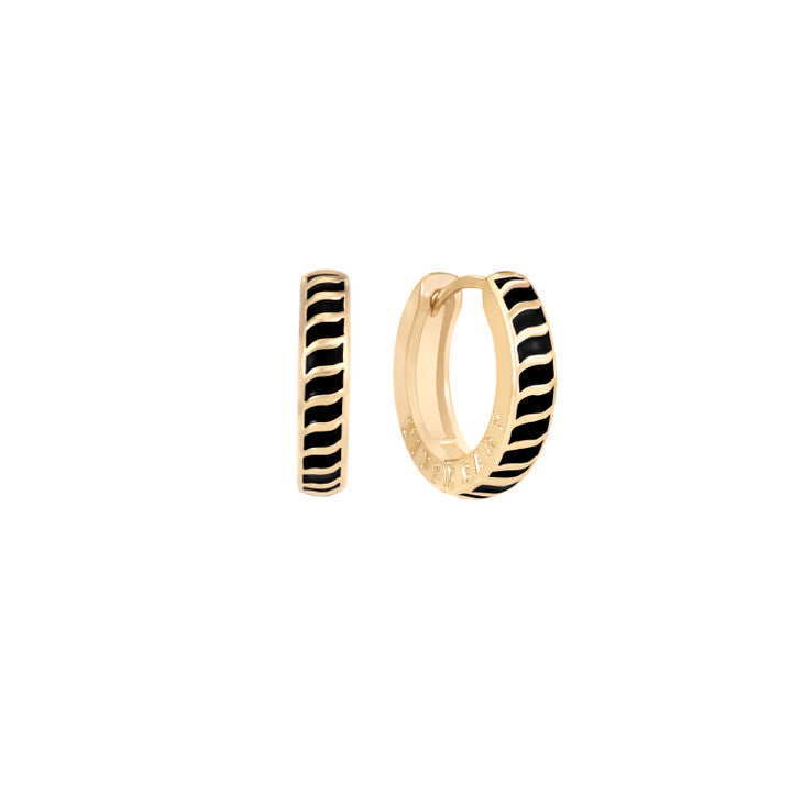 Tipperary Crystal Halo Eclipse Mini Black Enamel Hoop Earrings Gold