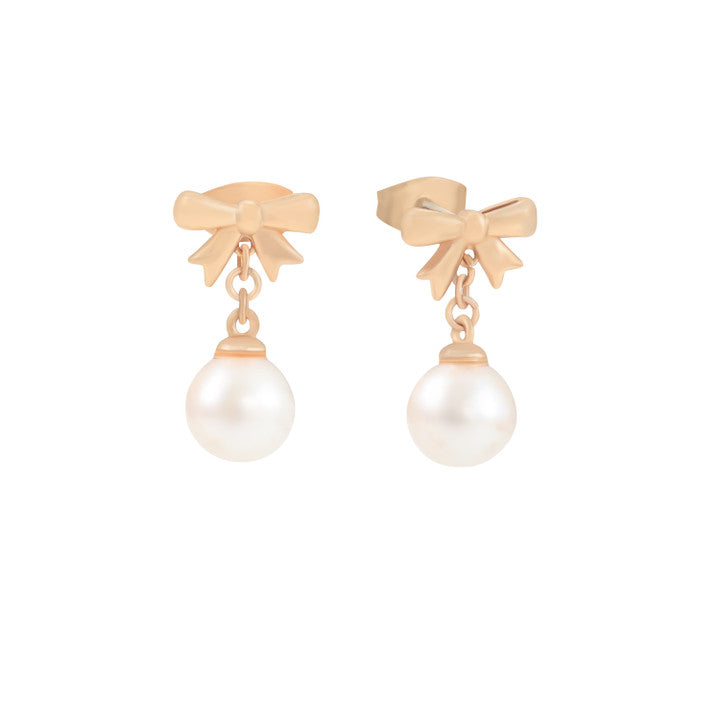 Tipperary Crystal Bow - Pearl Drop Earrings Gold