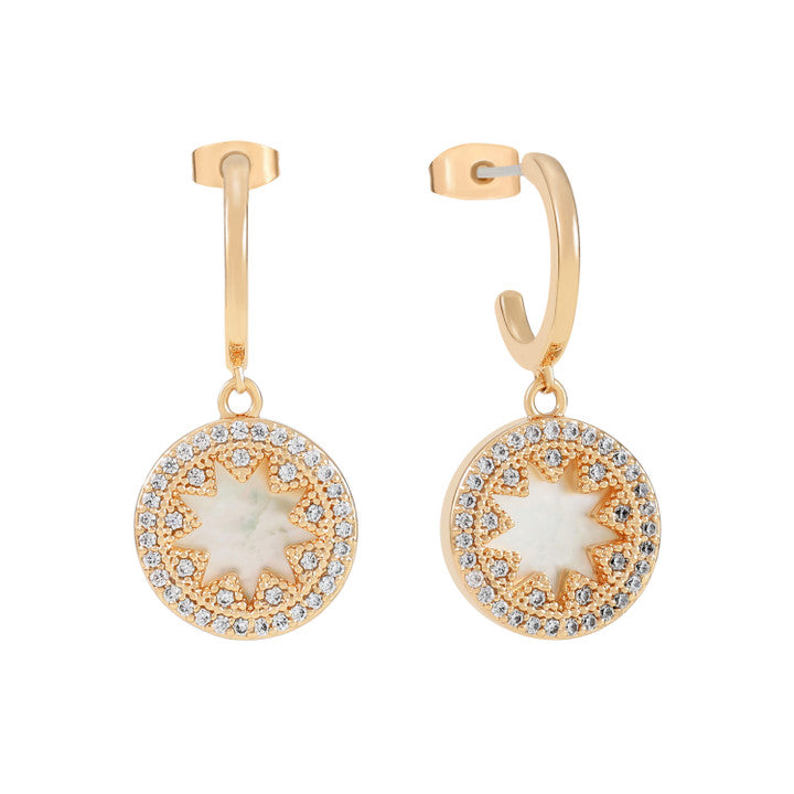 Tipperary Crystal Star Mother Of Pearl Inset Circle Earrings Gold