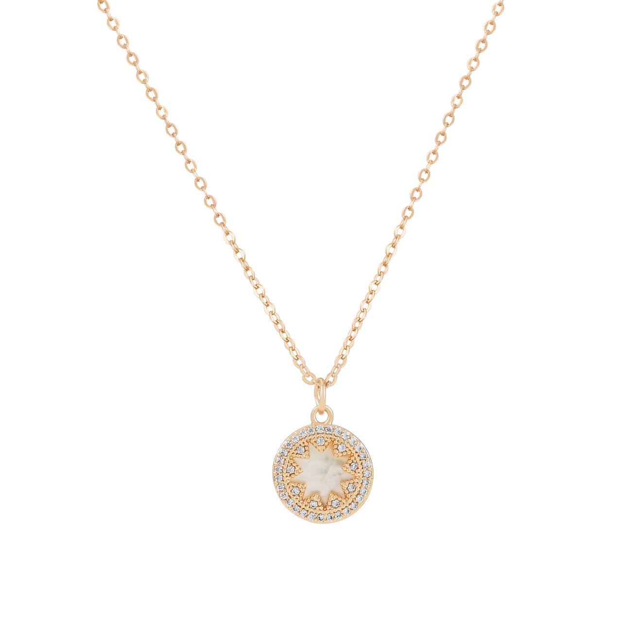 Tipperary Crystal Star Mother Of Pearl Inset Circle Pendant Gold