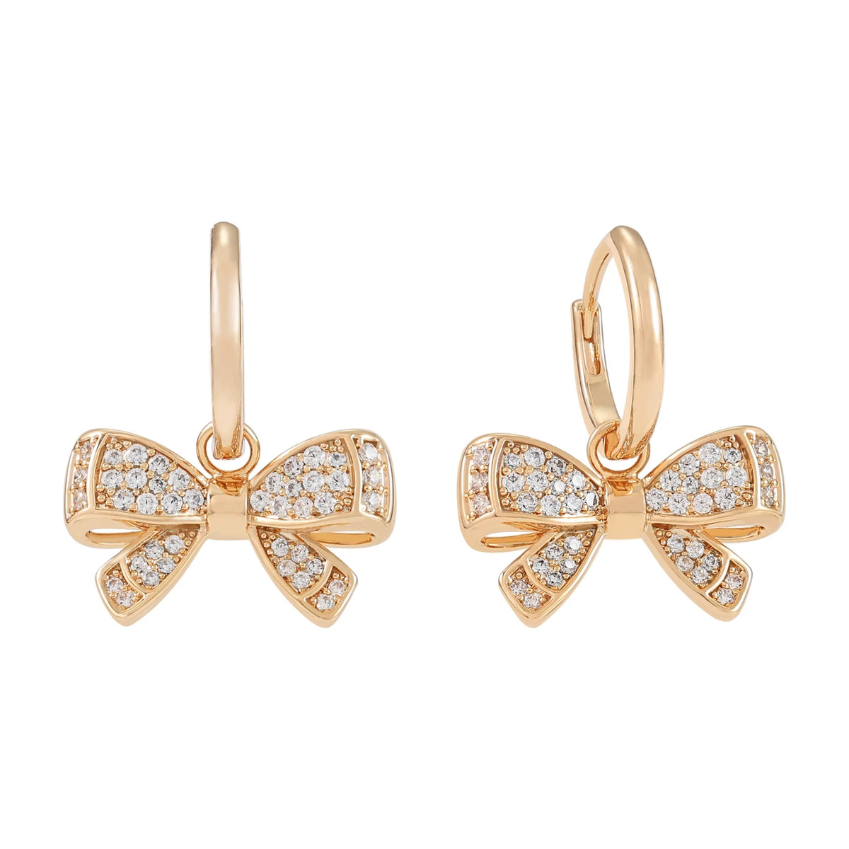 Tipperary Crystal Bow Double Bow Mini Cubic Zirconia Inset Earrings Gold