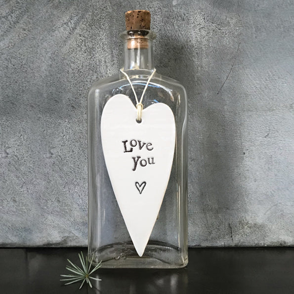 East of India Porcelain Long Heart - Love You