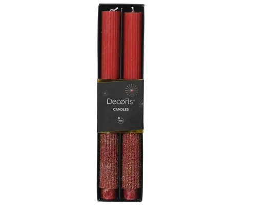 Decoris Dinner Candle Glitter Christmas Red 26.5cm