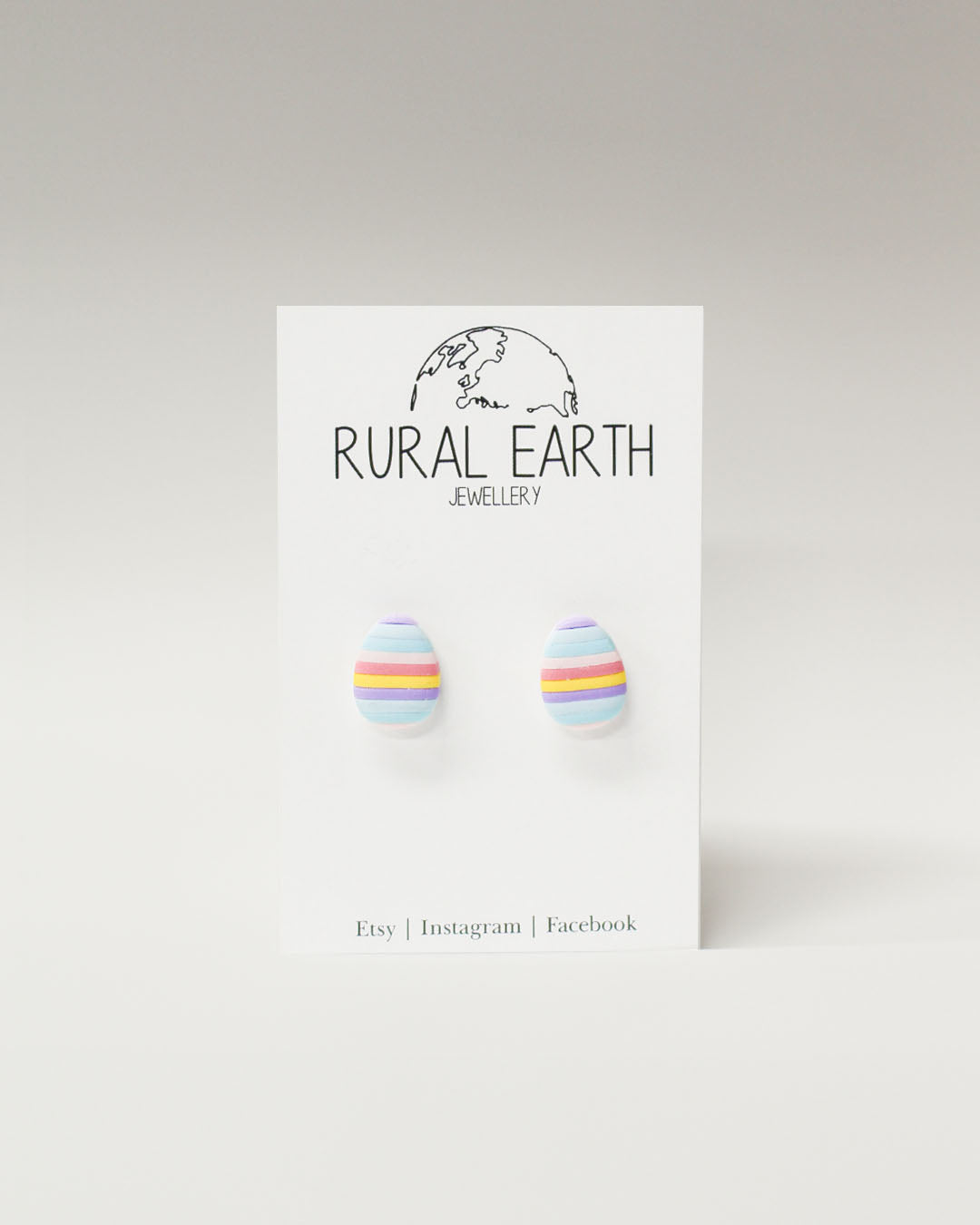 Rural Earth Rainbow Striped Egg Stud Earrings
