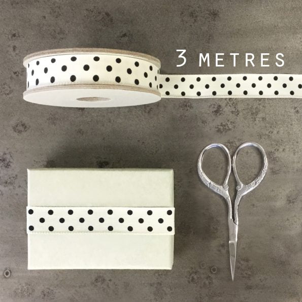East of India 3M Dotty Ribbon Cream With Black Dots