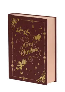 Decoris Book Giftbox Cardboard Gold & Oxblood Red 21.5cm x 6.6cm x 28cm