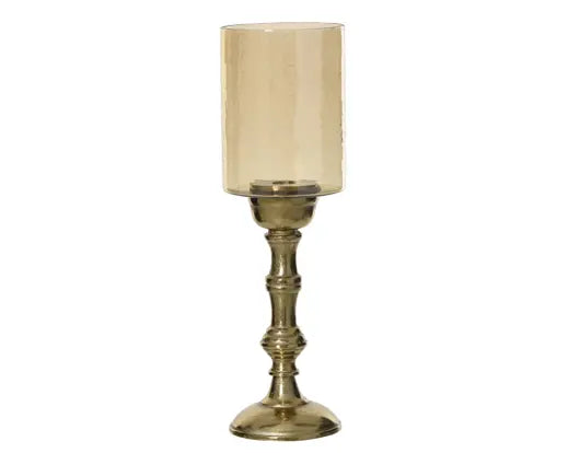 Decoris Hurricane Candle Holder Aluminium Amber & Gold 38cm