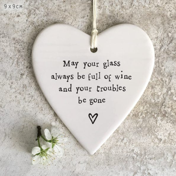 East of India Porcelain Round Heart - May Your Glass Be Full