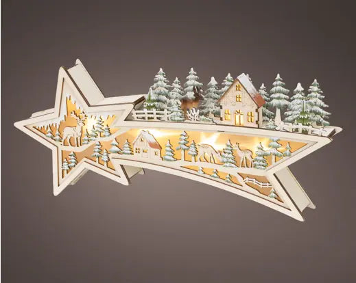 Lumineo Shooting Star Wooden Scene Light Up LED 43.5cm