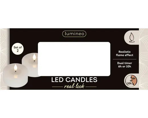 Lumineo LED Realistic Wick Tealight Wax Pit Flame Effect Indoor White & Warm White 2pk 6cm