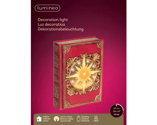 Lumineo Light Up LED Book Red & Warm White 6.5cm x 16.5cm x 22cm
