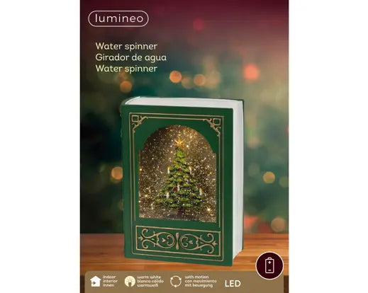 Lumineo Book Snow Globe Green Light up LED 23.5cm