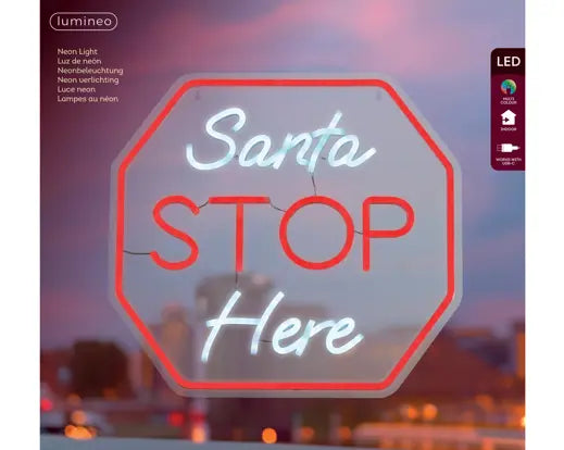 Lumineo Neon 'Santa Stop Here' Sign 40cm
