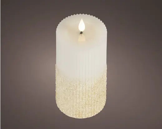Lumineo LED Wick Candle Wax Pit Fire Flame Effect Indoor Off White & Warm White 18cm