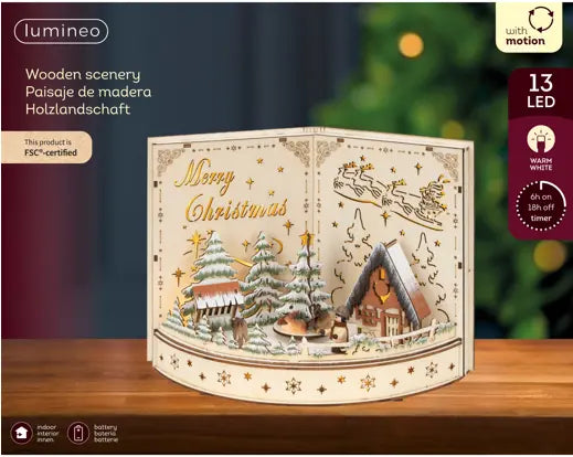 Lumineo Wooden Christmas Scene Light Up LED 30cm