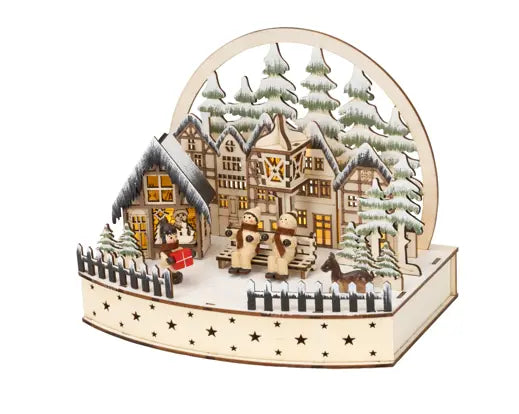 Lumineo Christmas Scene Wooden Model Light Up LED 15cm