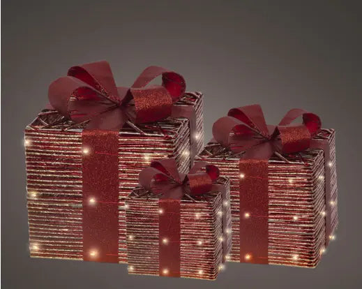 Lumineo Gift Box Red Light Up Mirco LED Warm White  25cm