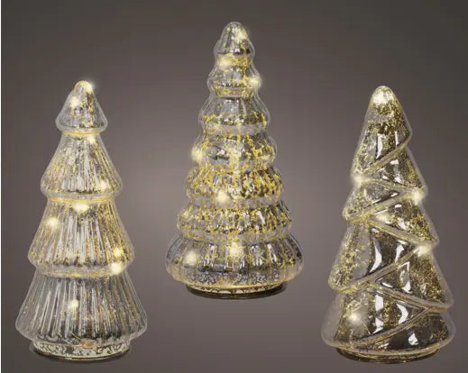 Lumineo Glass Tree Indoor Silver & Warm White Micro LED Battery Operated H17.5Cm