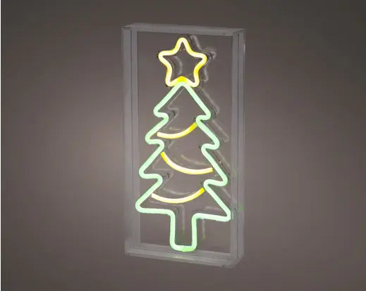 Lumineo Neon Christmas Tree Sign Green & Gold 30cm