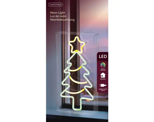Lumineo Neon Christmas Tree Sign Green & Gold 30cm