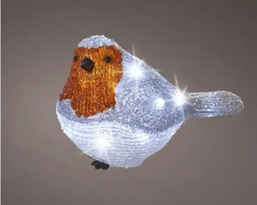 Lumineo Acrylic Light Up LED Robin Cool White Indoor/Outdoor 21cm
