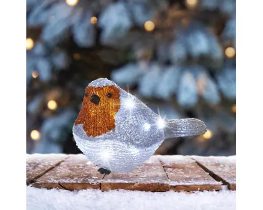 Lumineo Acrylic Light Up LED Robin Cool White Indoor/Outdoor 21cm
