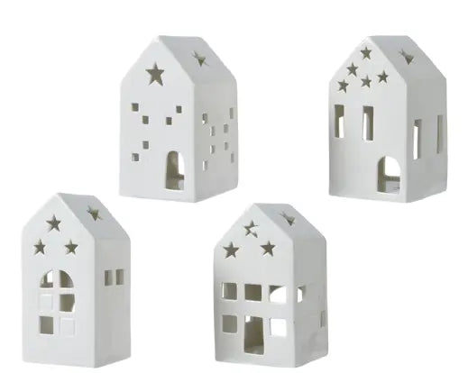 Decoris Tealightholder Christmas Houses 16cm Pack of 4