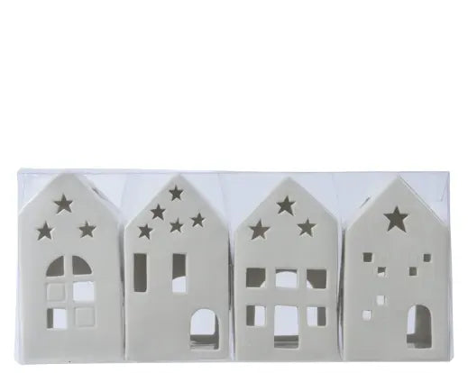 Decoris Tealightholder Christmas Houses 16cm Pack of 4