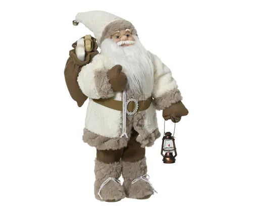 Decoris Standing Santa White & Bronze with Gift Bag 45cm