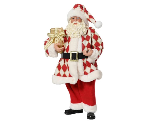 Kaemingk Santa Plastic Holding Gold GiftBox Red H28cm