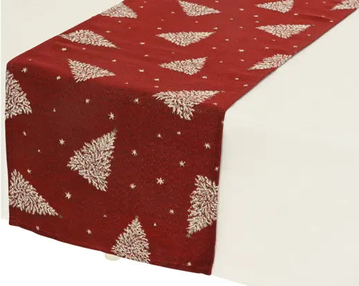 Decoris Tablerunner Tree Print Burgundy 32cm x 140cm