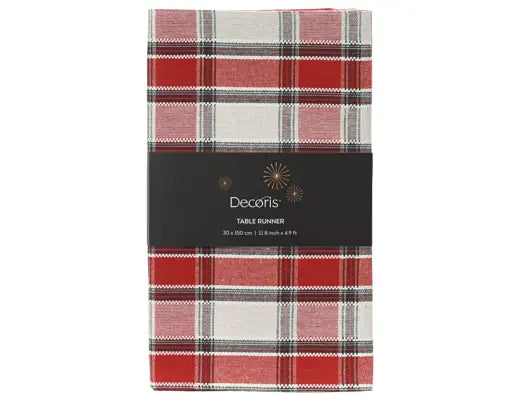 Decoris Table Runner Cotton Rectangular Tartan Check Green & Red 150cm x 30cm