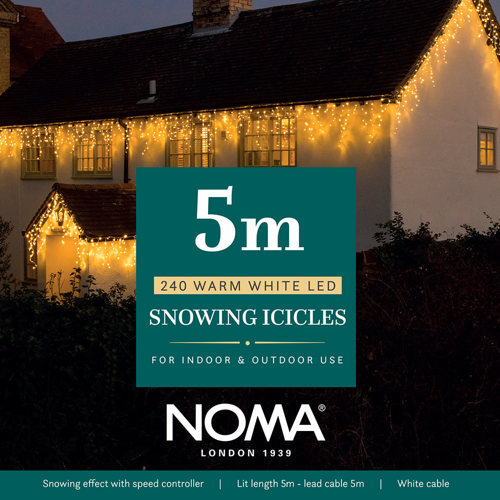 Noma Snowing Icicles Warm White LED & White Cable