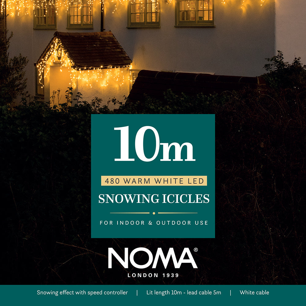 Noma Snowing Icicles Warm White LED & White Cable