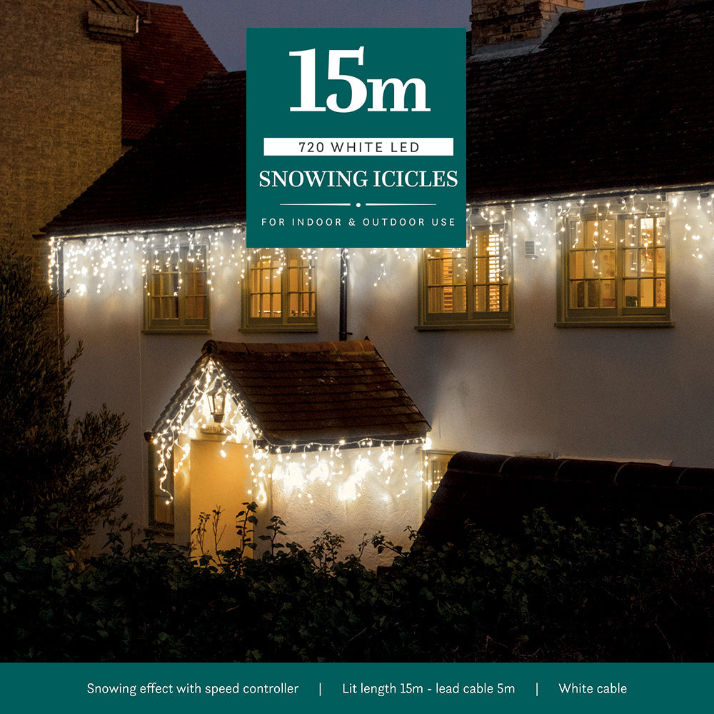 Noma Snowing Icicles White LED & White Cable