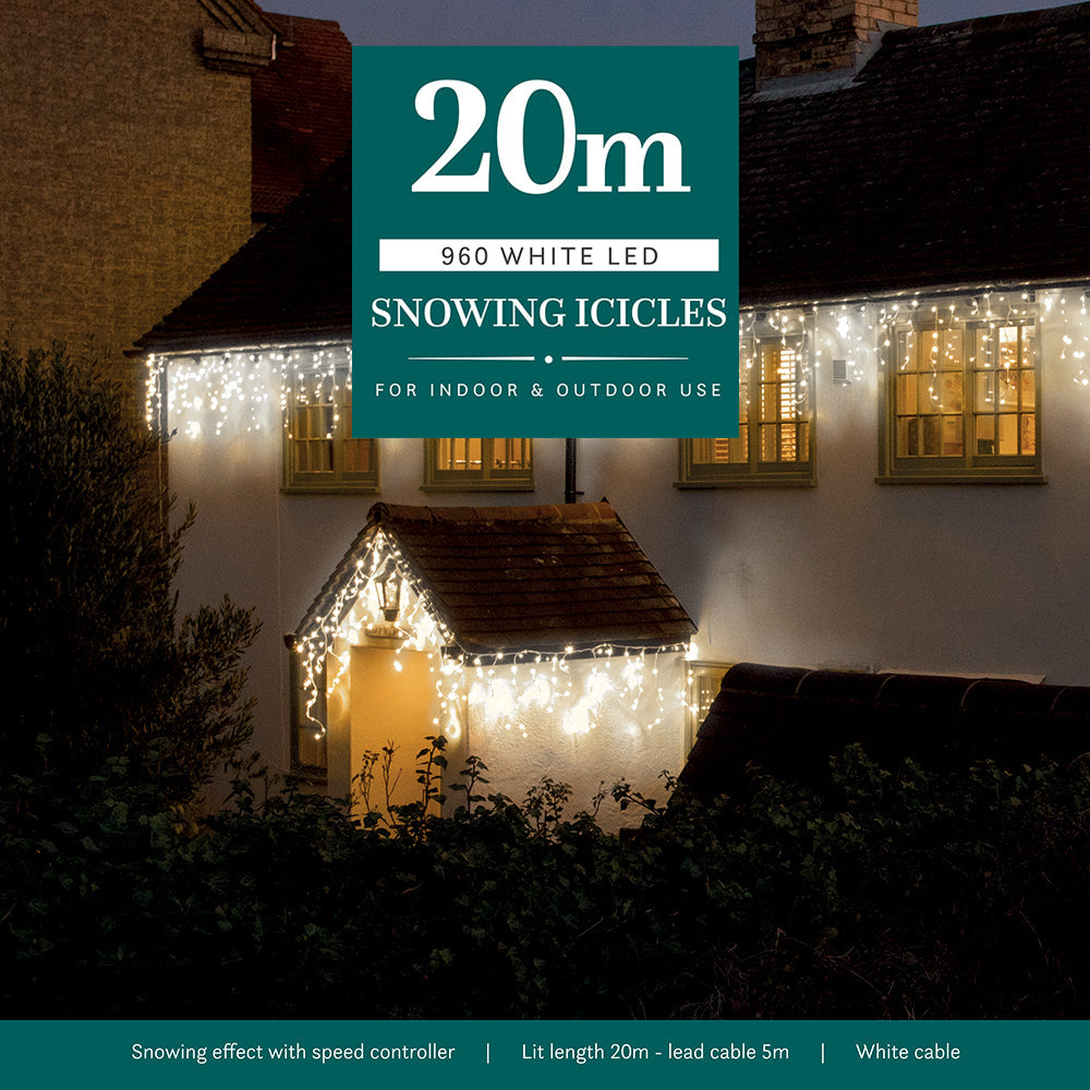 Noma Snowing Icicles White LED & White Cable